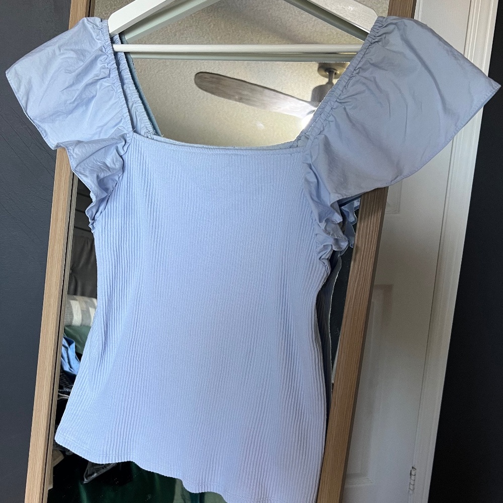 Target Light Blue Ribbed Cap Sleeve Top – Size M